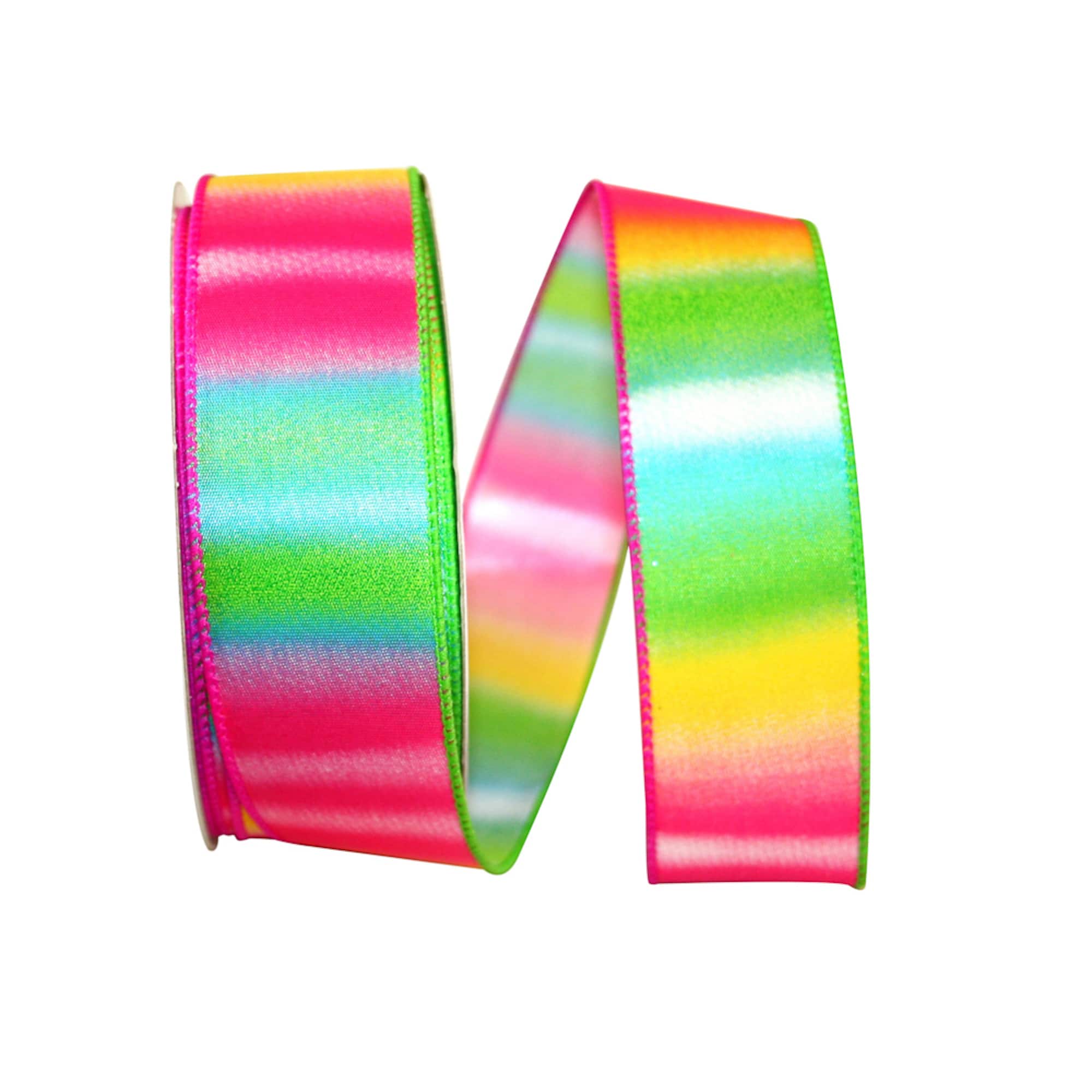 JAM Paper 1.5" x 20yd. Multicolor Wired Rainbow Railroad Stripe Ribbon